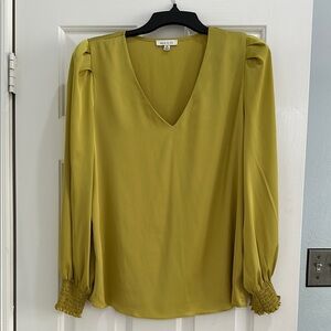 Vince Camuto Inspired Yellow Smocked Puff Sleeve Blouse